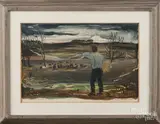 titled Rescuing the Hurd by Barclay Rubincam, watercolor and gouache, offered Dec 2017