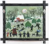 of children skating with Santa Claus by Barbara Strawser, oil on paper, offered Dec 2017
