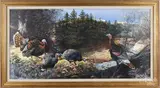 titled Pine Ridge Turkeys by Mike Sughroue, oil on board, offered Dec 2017