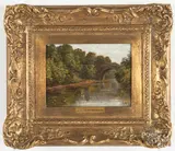 landscape with bridge by Alfred Augustus Glendening, Jr., oil on board, offered Dec 2017