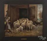 of a woman with sheep by Marion Dyer, oil on canvas, sold Dec 2017