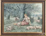 of a woman with sheep by Marion Dyer, gouache, offered Dec 2017