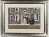 of a horse in front of a house by Thomas Newnam, watercolor, offered Dec 2017