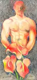 Untitled (Man with Calla Lilies) by Lowell Nesbitt, 1990, colored pencil and pastel on card, sold Jun 2022