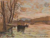 La Seine au Bas-Meudon by Maxime Maufra, Fusain et pastel, sold Mar 2023