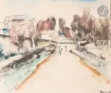 Scène de rue by Maurice de Vlaminck, Gouache, aquarelle et encre sur papier, sold Mar 2023
