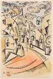 Rue aux réverbères by André Mare, 1920, Encre et aquarelle, sold Mar 2023