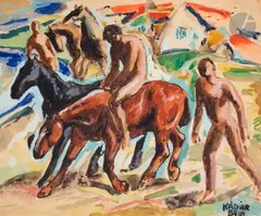 Hommes nus aux chevaux by Béla Kádár, Aquarelle, sold Mar 2023
