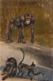 Trois singes by André Margat, 1932, Encre, fusain, sanguine sur papier argenté et doré, sold Mar 2023