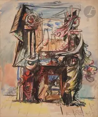 Composition surréaliste by Hella Guth, 1944, Aquarelle, sold Mar 2023