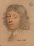 Portrait du peintre Pierre Hurel by Nicolas de Plattemontagne, Pierre noire, sanguine, pastel et rehauts de blanc sur papier beige, sold Mar 2023