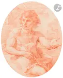 Saint Jean-Baptiste au désert by Girolamo Pompeo Batoni, Sanguine, mise au carreau, sold Mar 2023