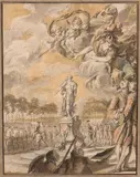 Revue militaire devant la statue du roi Louis XV by Charles Dominique Joseph Eisen, Aquarelle, plume et encre de Chine, sold Mar 2023