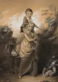 Jeune fille portant son frère sur ses épaules dans un jardin, vers 1797-1799 by Louis-Léopold Boilly, Pierre noire, estompe et rehauts de gouache blanche sur papier chamois, sold Mar 2023