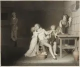 Les Pénibles Adieux dit les Adieux de Lesurques à sa famille by Hilaire Ledru, 1795, Pierre noire, estompe, craie blanche et rehauts de gouache blanche sur plusieurs feuilles, sold Mar 2023