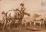 Centaure et chiens de chasse by Giovanni Dominico Tiepolo, Plume et encre brune, lavis brun sur traits de crayon noir, sold Mar 2023