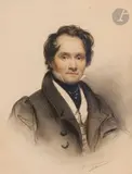 Portrait de Casimir Delavigne by Paul Delaroche, 1793, Pierre noire, sanguine, craie blanche, estompe, sold Mar 2023
