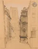 Rue Neuve-Notre-Dame à Paris by Eduard Gaertner, 1825, Crayon noir et rehauts de blanc sur papier, sold Mar 2023