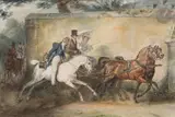 Attelage sur La Route des Bois by Eugène Lami, Aquarelle gouachée sur traits de crayon noir, plume et encre brune, sold Mar 2023