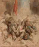La Barricade ou « Triste souvenir » by Adolphe Hervier, 1848, Crayon noir et aquarelle sur papier, sold Mar 2023