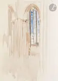 Dans la cathédrale d’Amiens, étude de vitrail by Giovanni Boldini, Aquarelle, sold Mar 2023