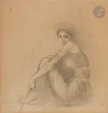 Jeune femme assise by Pascal Dagnan-Bouveret, 1907, Crayon noir, sold Mar 2023