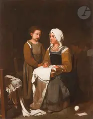 La Leçon de broderie by Michael Sweerts, Toile, sold Mar 2023
