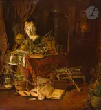 Intérieur d’un collectionneur by Christian-Louis-Marie Colin de La Biochaye, Panneau de noyer filassé, sold Mar 2023