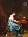 Jeune fille occupée à moudre du café, vers 1797-1798 by Louis-Léopold Boilly, Toile d’origine, sold Mar 2023