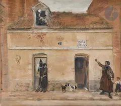 La Maison où l’on se bat toujours by Jean-François Raffaëlli, 1851, Huile et crayon noir sur carton, sold Mar 2023