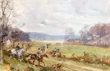 Rallye Gaiement, Vraisemblablement en vallée de la Cisse Au premier plan, le baron Karl Reille, sur son cheval préféré, Agro II by Karl Reille, Gouache, sold Jun 2012