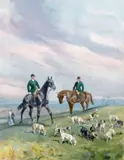 Équipage de lièvres en défaut by Karl Reille, Gouache, sold Jun 2012