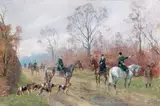 Équipage de Touffou, monsieur de Vergie parlant avec son piqueux En 1965, l'Equipage du Haut-Poitou succéde à l'Equipage de Touffou by Karl Reille, Gouache, sold Jun 2012