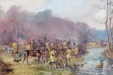 Rallye Malgré Tout, cerf bât l'eau en forêt de Beaumont-Le-Roger Ancien Rallye Puisaye, créé en 1832 par le marquis de Boisgelin by Karl Reille, Gouache, sold Jun 2012