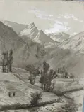Le massif du Cervin by François-Louis Français, Lavis d'encre de Chine et rehauts de gouache blanche, sold Jan 2010