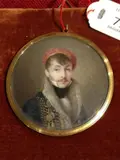 Portrait d'homme en costume hongrois by Charles Bertin, Gouache circulaire, sold May 2016
