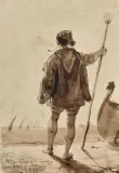 Marin sur un quai by Horace Vernet, Plume et encre brune sur traits de crayon noir, lavis brun, sold Apr 2016