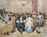Louis XIV descendant l'escalier by Eugène Devéria, 1832, Aquarelle, sold Apr 2016