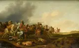 Choc de cavalerie by Jan Jacob Van der Stoffe, Panneau de chêne, une planche, non parqueté, sold Apr 2016