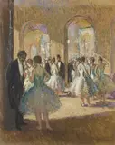 Le foyer de l'Opéra by Jean Louis Marcel Cosson, Huile et gouache sur carton, sold Oct 2022