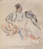 Scène animée en Israël by Michel Kikoine, Aquarelle et lavis d'encre, sold Oct 2022