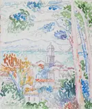 Saint-Tropez pointilliste by Lucien Neuquelman, 1937, Aquarelle sur trait de mine de plomb, sold Oct 2022