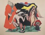 Le Grand Prêtre, Léda et le Minotaure by Dimitri Varbarnesco, vers 1937, Gouache, aquarelle, encre, sold Oct 2022
