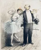 Battre les femmes, très bien, mais les taper quelle honte ! by Paul-Eugène Mesplès, Fusain et crayons de couleurs sur papier, sold Oct 2022