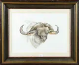 HEAD OF A BUFFALO 27 x 37cm by Annabel Pope, Aquarelle sur papier, sold Nov 2020