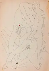 Scène érotique, trois personnages by André Masson, Plume, encre de Chine et gouache sur papier, sold May 2020