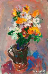 Bouquet de fleurs by Vasyl Khmeluk, Gouache sur papier, sold May 2020