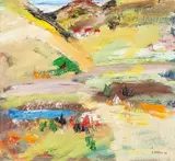 Paysage Sancerrois by Jean Linard, Gouache sur papier, sold Oct 2020