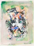 La chouette (The Owl) by Léon Bellefleur, 1987, gouache, ink and watercolour on paper, sold Sep 2019