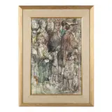 Subway Line by Henry Clarence Pitz, Mixed media on canvasboard, sold Apr 2023